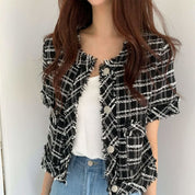 フリンジツイード上品半袖ジャケット 2色展開 - select store mirror meフリンジツイード上品半袖ジャケット 2色展開109582183mirror meselect store mirror me109582183ホワイト