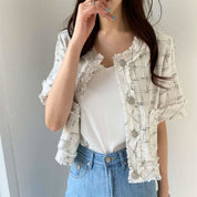 フリンジツイード上品半袖ジャケット 2色展開 - select store mirror meフリンジツイード上品半袖ジャケット 2色展開109582183mirror meselect store mirror me109582183ホワイト