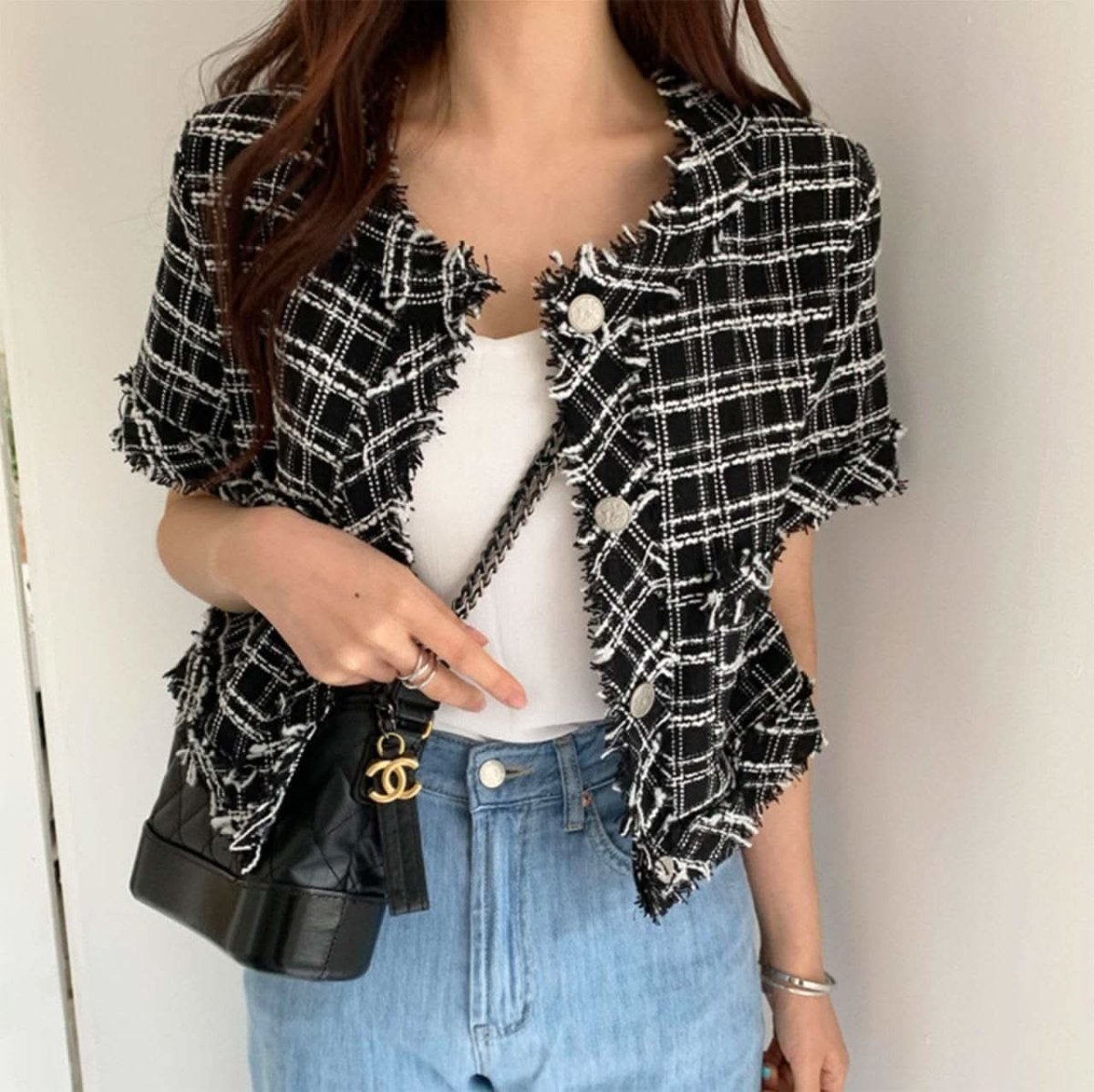 フリンジツイード上品半袖ジャケット 2色展開 - select store mirror meフリンジツイード上品半袖ジャケット 2色展開109582183mirror meselect store mirror me109582183ホワイト