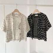 フリンジツイード上品半袖ジャケット 2色展開 - select store mirror meフリンジツイード上品半袖ジャケット 2色展開109582183mirror meselect store mirror me109582183ホワイト