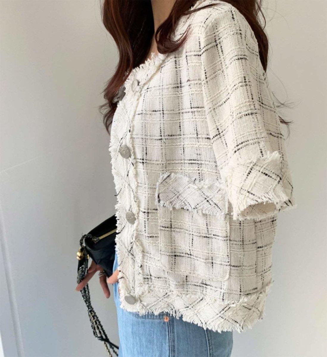 フリンジツイード上品半袖ジャケット 2色展開 - select store mirror meフリンジツイード上品半袖ジャケット 2色展開109582183mirror meselect store mirror me109582183ホワイト