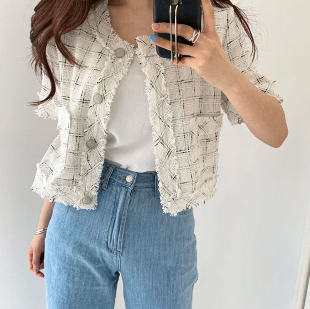 フリンジツイード上品半袖ジャケット 2色展開 - select store mirror meフリンジツイード上品半袖ジャケット 2色展開109582183mirror meselect store mirror me109582183ホワイト