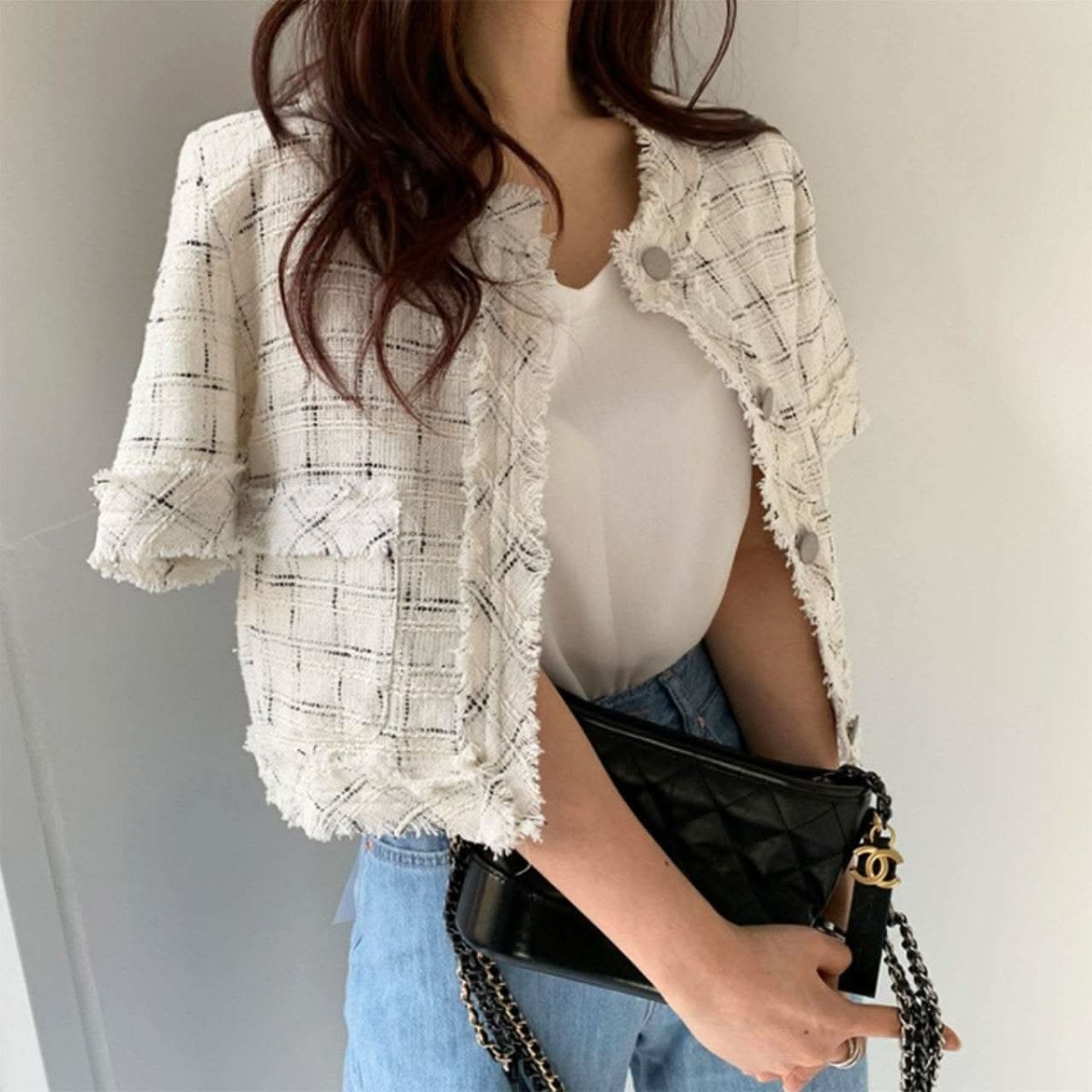 フリンジツイード上品半袖ジャケット 2色展開 - select store mirror meフリンジツイード上品半袖ジャケット 2色展開109582183mirror meselect store mirror me109582183ホワイト