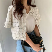 フリンジツイード上品半袖ジャケット 2色展開 - select store mirror meフリンジツイード上品半袖ジャケット 2色展開109582183mirror meselect store mirror me109582183ホワイト