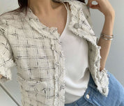 フリンジツイード上品半袖ジャケット 2色展開 - select store mirror meフリンジツイード上品半袖ジャケット 2色展開109582183mirror meselect store mirror me109582183ホワイト