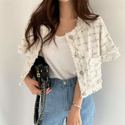 フリンジツイード上品半袖ジャケット 2色展開 - select store mirror meフリンジツイード上品半袖ジャケット 2色展開109582183mirror meselect store mirror me109582183ホワイト