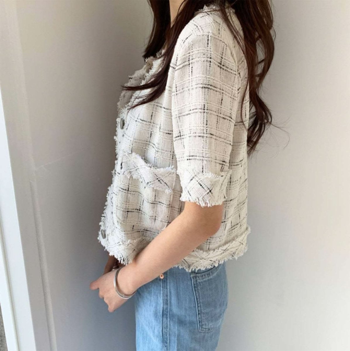 フリンジツイード上品半袖ジャケット 2色展開 - select store mirror meフリンジツイード上品半袖ジャケット 2色展開109582183mirror meselect store mirror me109582183ホワイト