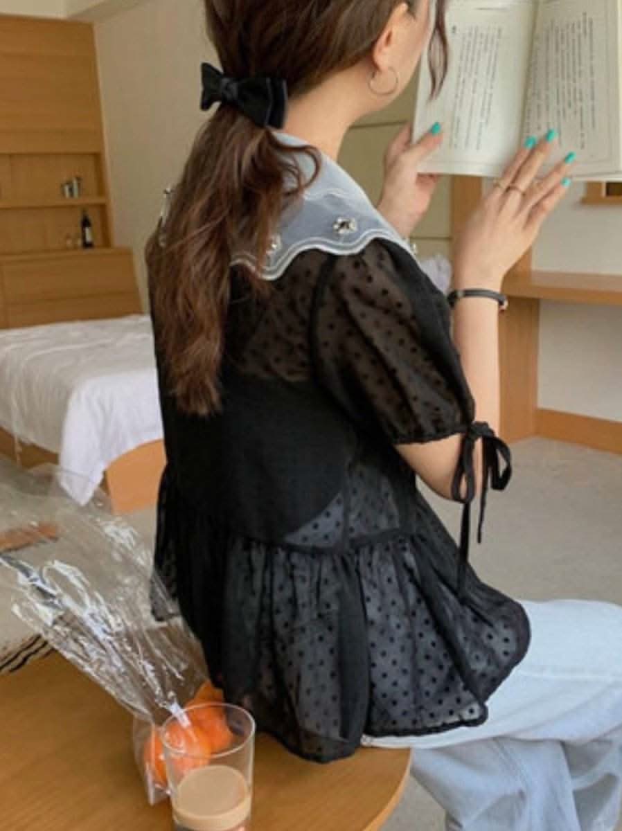 シースルードットビジュー襟ブラウス 2色展開 - select store mirror meシースルードットビジュー襟ブラウス 2色展開139311340mirror meselect store mirror me139311340ホワイト S