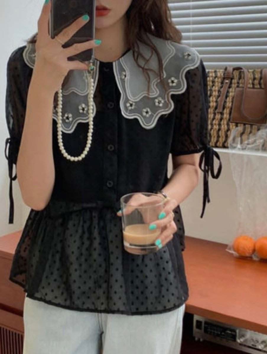 シースルードットビジュー襟ブラウス 2色展開 - select store mirror meシースルードットビジュー襟ブラウス 2色展開139311340mirror meselect store mirror me139311340ホワイト S