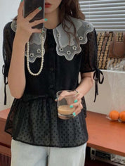 シースルードットビジュー襟ブラウス 2色展開 - select store mirror meシースルードットビジュー襟ブラウス 2色展開139311340mirror meselect store mirror me139311340ホワイト S