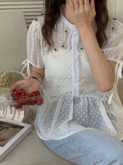 シースルードットビジュー襟ブラウス 2色展開 - select store mirror meシースルードットビジュー襟ブラウス 2色展開139311340mirror meselect store mirror me139311340ホワイト S