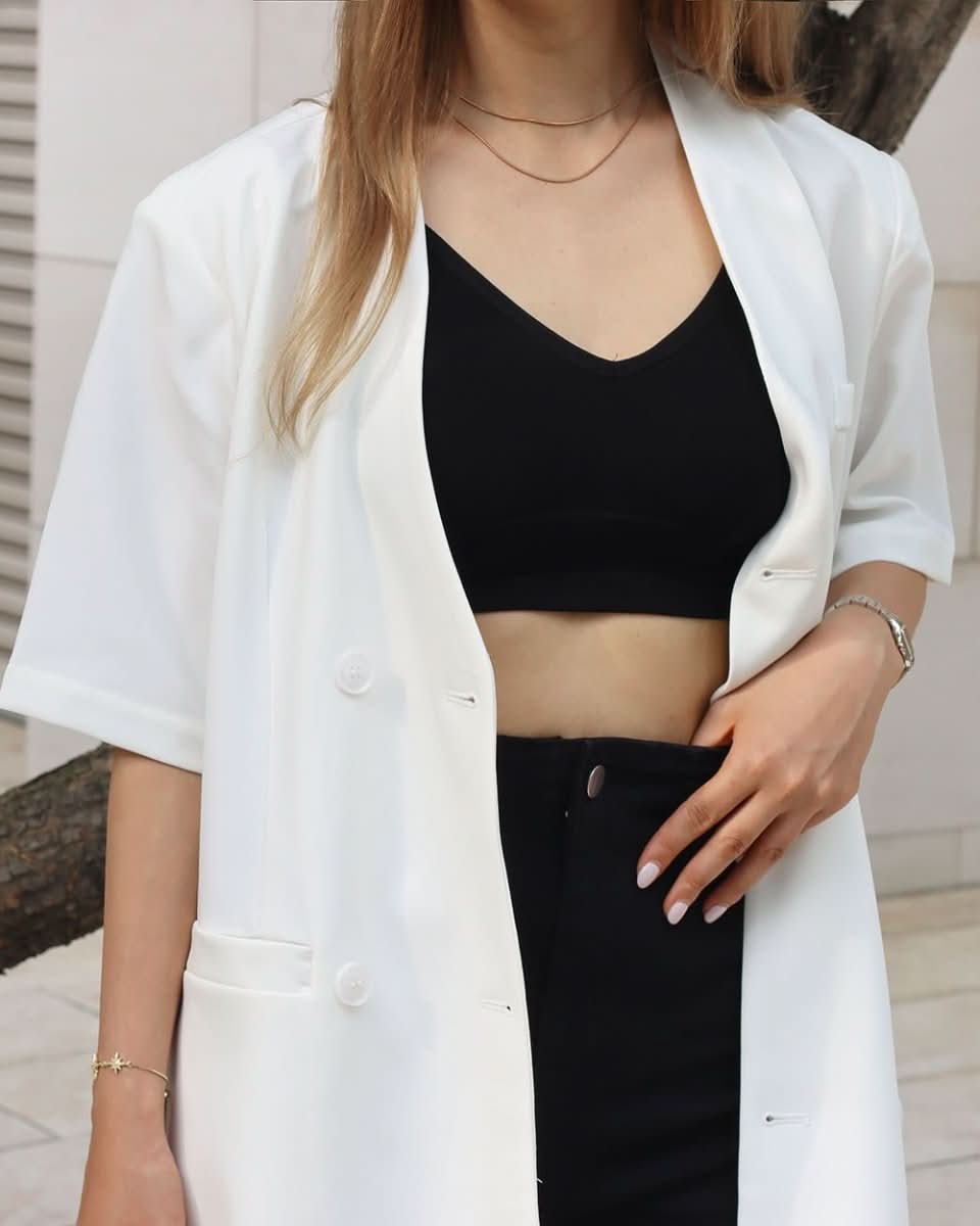 ダブルブレスト半袖ロングジャケット 2色展開 - select store mirror meダブルブレスト半袖ロングジャケット 2色展開144257423mirror meselect store mirror me144257423ホワイト S