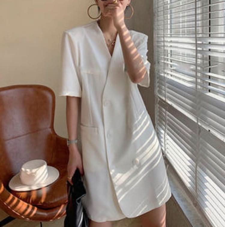 ダブルブレスト半袖ロングジャケット 2色展開 - select store mirror meダブルブレスト半袖ロングジャケット 2色展開144257423mirror meselect store mirror me144257423ホワイト S