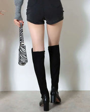 【本革】【動画あり】切り替えアシンメトリーブラックロングブーツ 2種展開 mirror me