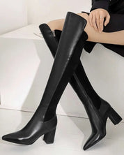 【本革】【動画あり】切り替えアシンメトリーブラックロングブーツ 2種展開 mirror me