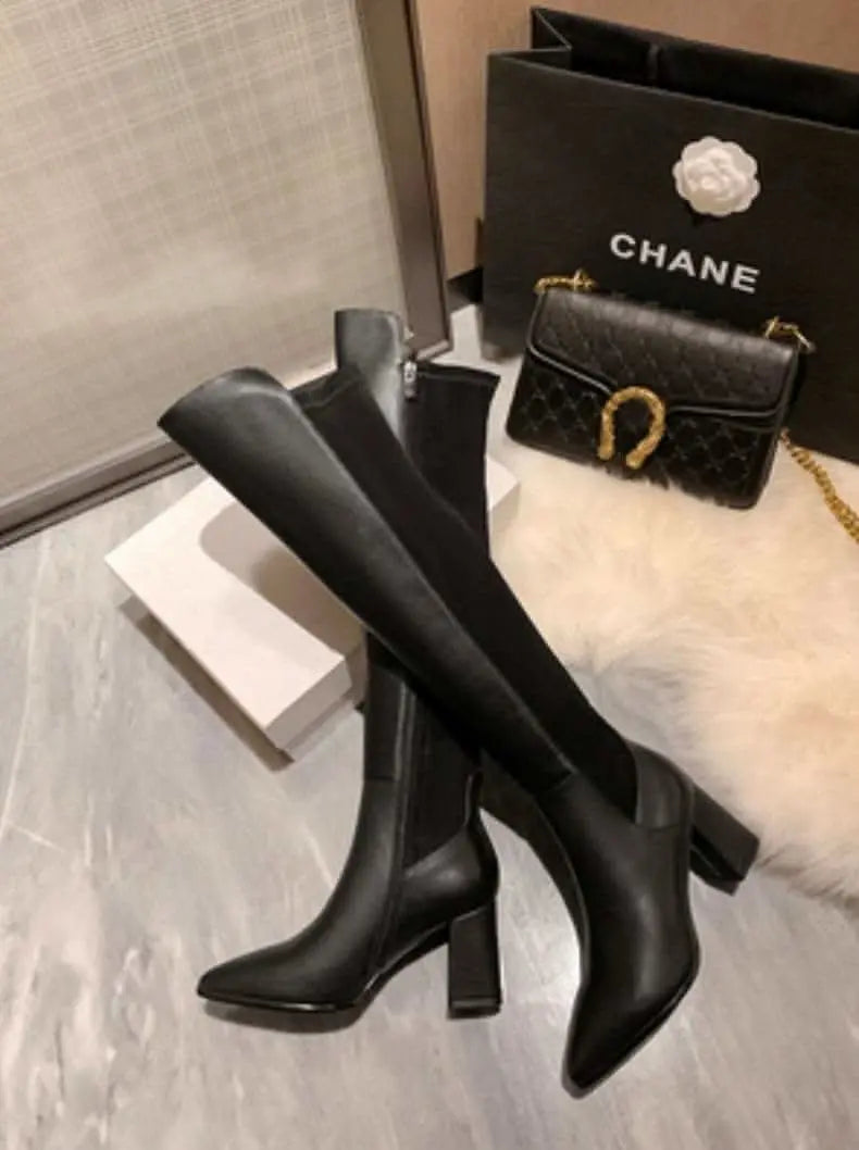 【本革】【動画あり】切り替えアシンメトリーブラックロングブーツ 2種展開 mirror me