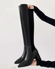 【本革】【動画あり】切り替えアシンメトリーブラックロングブーツ 2種展開 mirror me