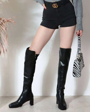 【本革】【動画あり】切り替えアシンメトリーブラックロングブーツ 2種展開 mirror me