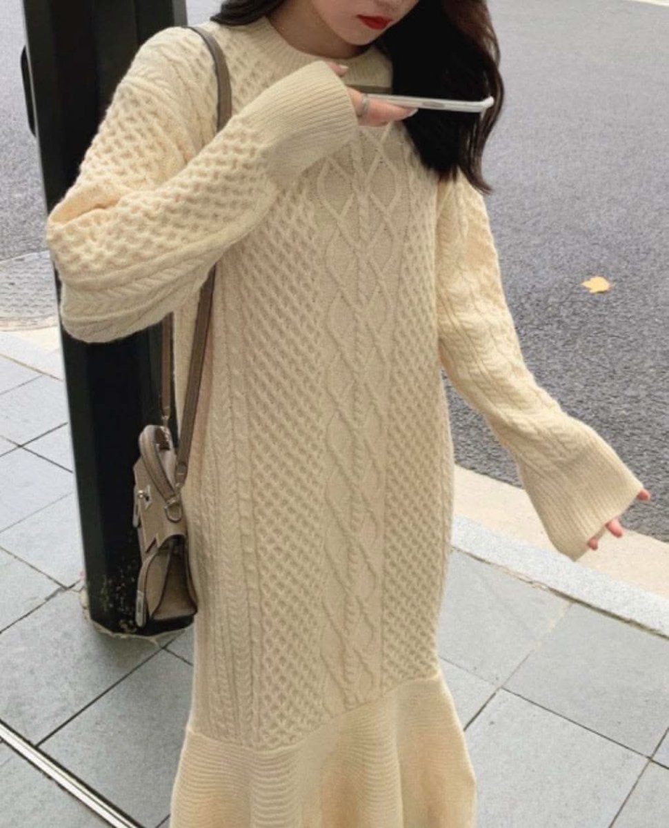 ケーブル編みマーメイドニットワンピース 2色展開 - select store mirror meケーブル編みマーメイドニットワンピース 2色展開159910805mirror meselect store mirror me159910805オフホワイト S