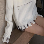 デザインカットダブルジップタートルニット 2色展開 - select store mirror meデザインカットダブルジップタートルニット 2色展開159943906mirror meselect store mirror me159943906ホワイト XS