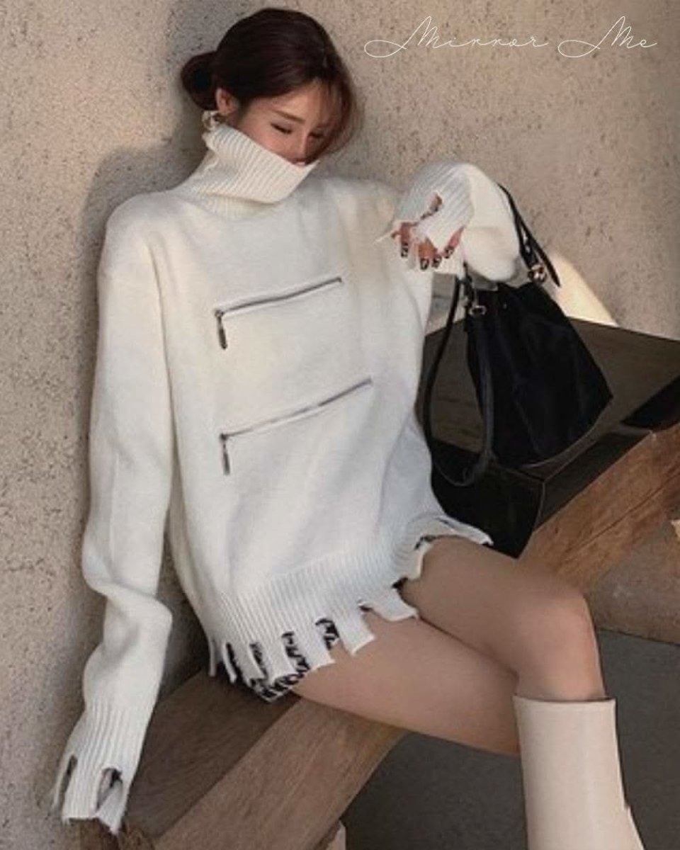 デザインカットダブルジップタートルニット 2色展開 - select store mirror meデザインカットダブルジップタートルニット 2色展開159943906mirror meselect store mirror me159943906ホワイト XS