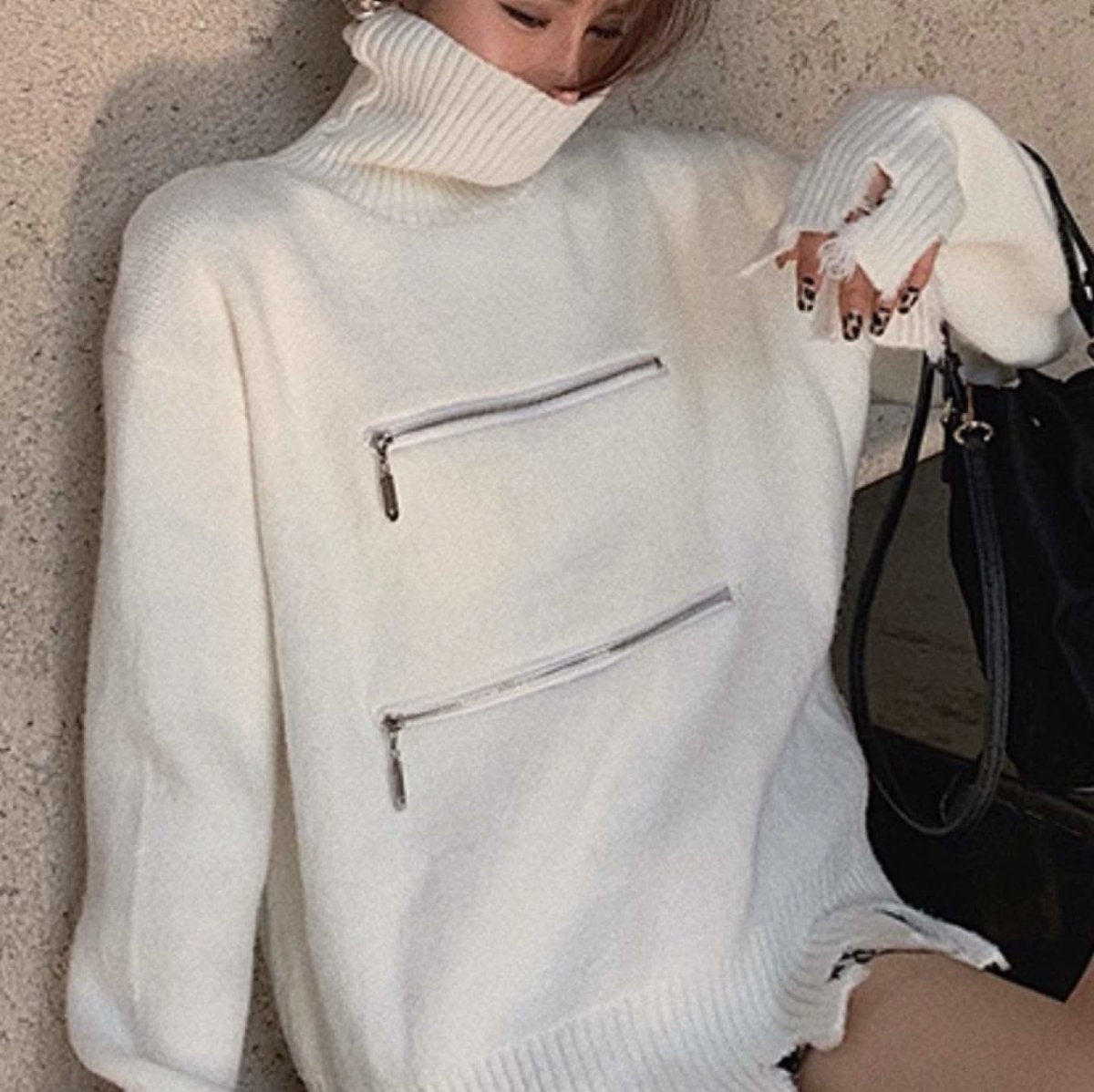 デザインカットダブルジップタートルニット 2色展開 - select store mirror meデザインカットダブルジップタートルニット 2色展開159943906mirror meselect store mirror me159943906ホワイト XS