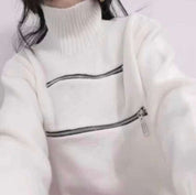 デザインカットダブルジップタートルニット 2色展開 - select store mirror meデザインカットダブルジップタートルニット 2色展開159943906mirror meselect store mirror me159943906ホワイト XS