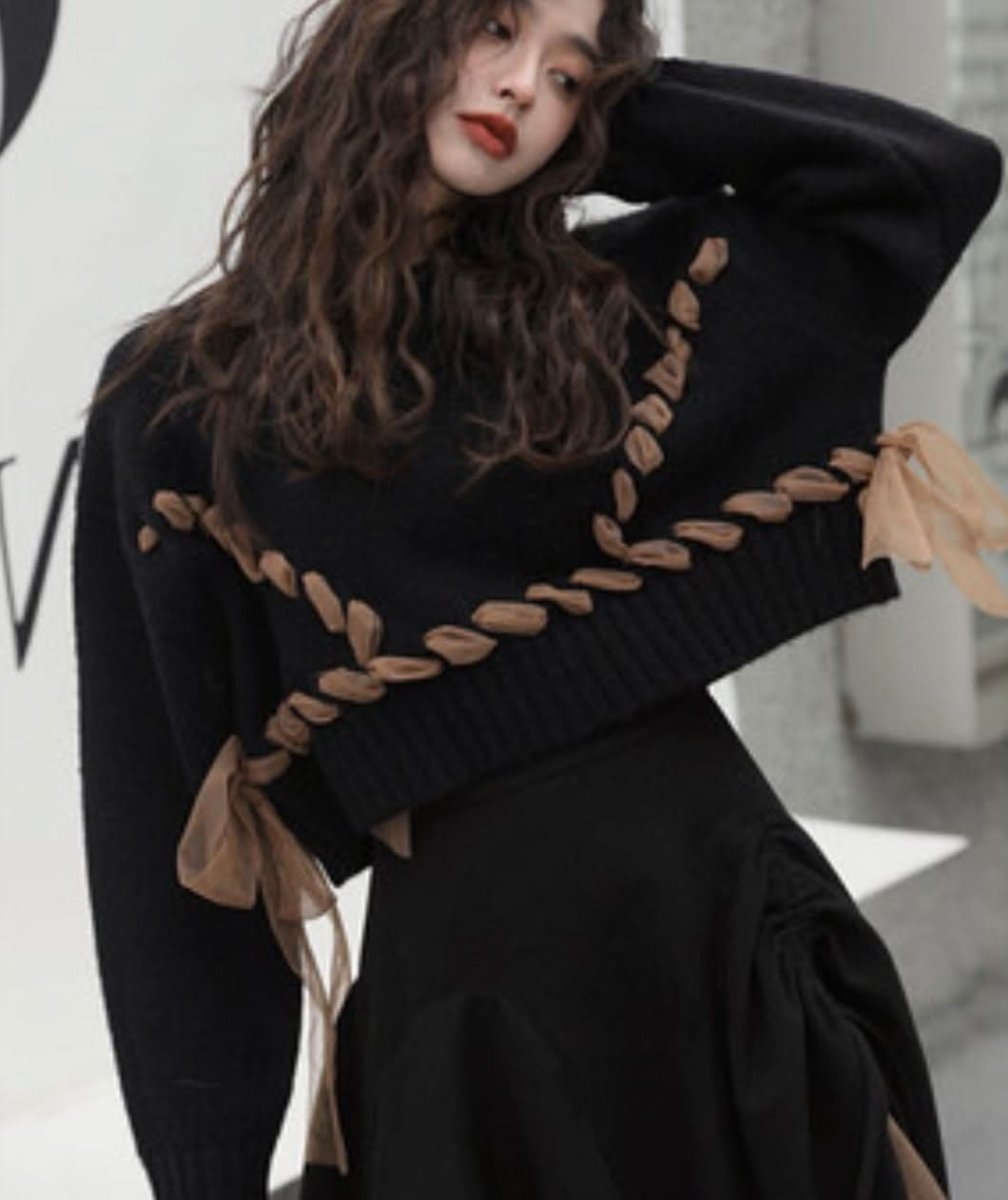 コントラスト編み込みリボンワイドショートニット 2色展開 - select store mirror meコントラスト編み込みリボンワイドショートニット 2色展開163660571mirror meselect store mirror me163660571グレー S