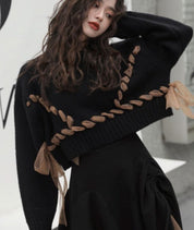 コントラスト編み込みリボンワイドショートニット 2色展開 - select store mirror meコントラスト編み込みリボンワイドショートニット 2色展開163660571mirror meselect store mirror me163660571グレー S