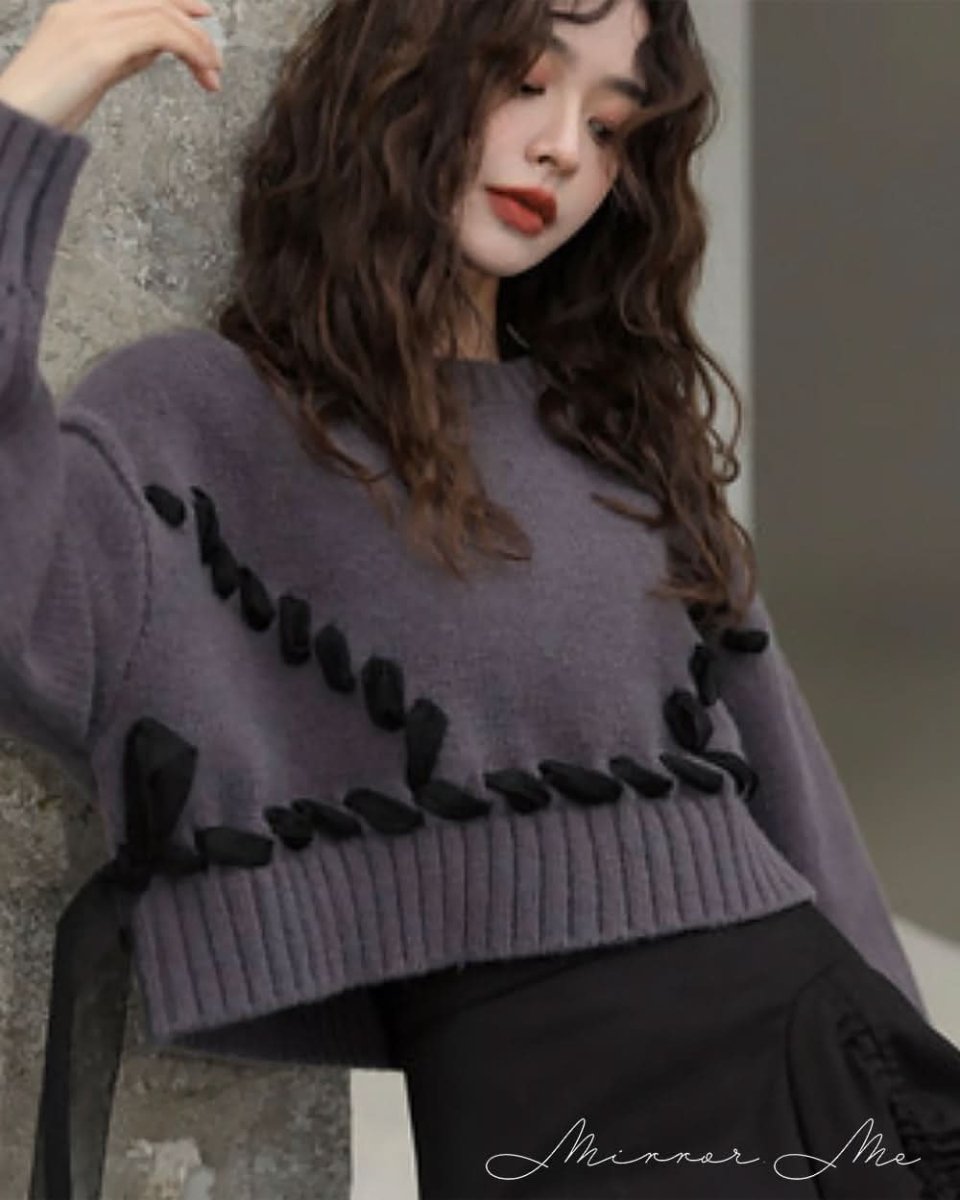 コントラスト編み込みリボンワイドショートニット 2色展開 - select store mirror meコントラスト編み込みリボンワイドショートニット 2色展開163660571mirror meselect store mirror me163660571グレー S