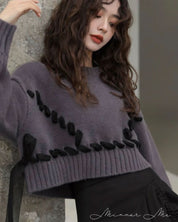 コントラスト編み込みリボンワイドショートニット 2色展開 - select store mirror meコントラスト編み込みリボンワイドショートニット 2色展開163660571mirror meselect store mirror me163660571グレー S