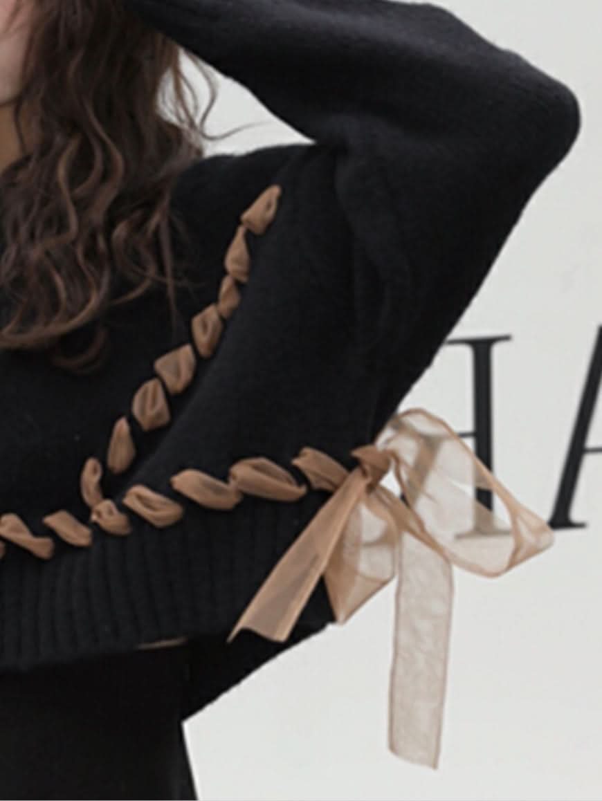 コントラスト編み込みリボンワイドショートニット 2色展開 - select store mirror meコントラスト編み込みリボンワイドショートニット 2色展開163660571mirror meselect store mirror me163660571グレー S