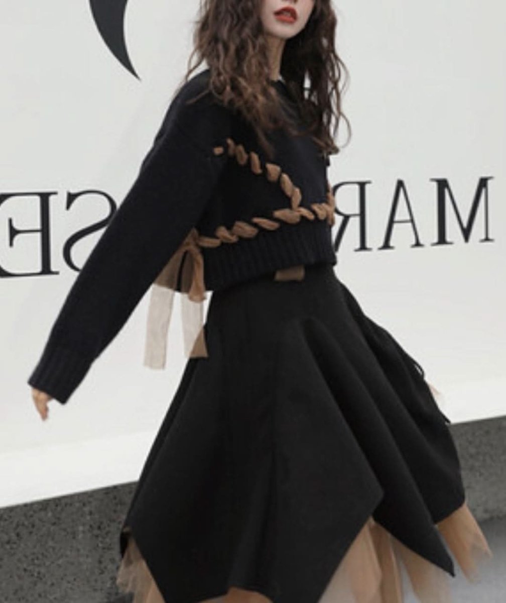 コントラスト編み込みリボンワイドショートニット 2色展開 - select store mirror meコントラスト編み込みリボンワイドショートニット 2色展開163660571mirror meselect store mirror me163660571グレー S