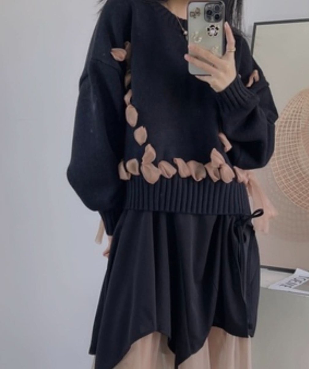 コントラスト編み込みリボンワイドショートニット 2色展開 - select store mirror meコントラスト編み込みリボンワイドショートニット 2色展開163660571mirror meselect store mirror me163660571グレー S