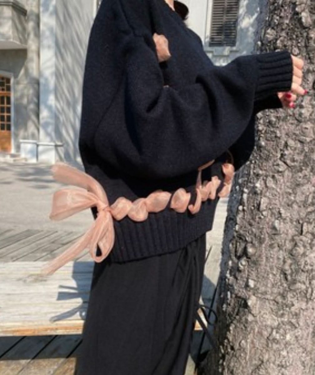 コントラスト編み込みリボンワイドショートニット 2色展開 - select store mirror meコントラスト編み込みリボンワイドショートニット 2色展開163660571mirror meselect store mirror me163660571グレー S