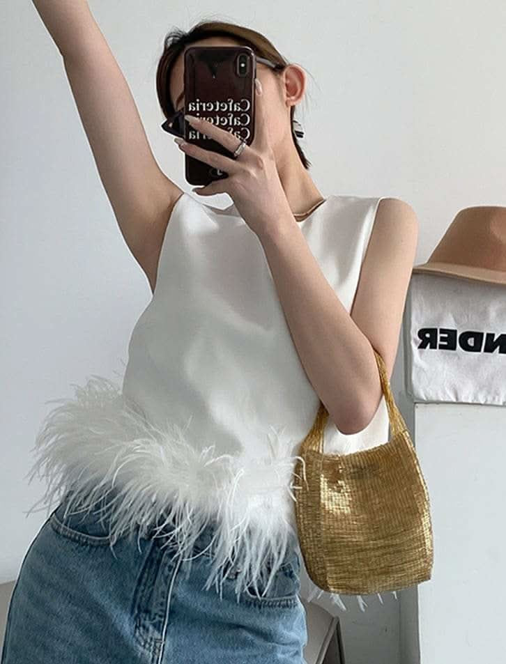 <インスタグラマー様ご愛用>【動画あり】フェザーノースリーブトップス  2色展開 - select store mirror me<インスタグラマー様ご愛用>【動画あり】フェザーノースリーブトップス  2色展開177960935mirror meselect store mirror me177960935ホワイトS