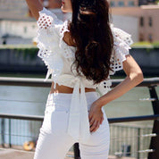 <ブラック即納>バックリボンフリルレースショルダーコットントップス 2色展開 - select store mirror me<ブラック即納>バックリボンフリルレースショルダーコットントップス 2色展開194553645mirror meselect store mirror me194553645ホワイト