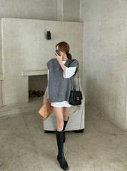 オーバーニットベスト&シャツ2点セット 2色展開 mirror me