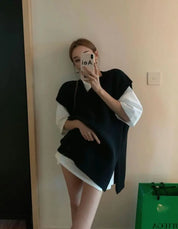 オーバーニットベスト&シャツ2点セット 2色展開 mirror me