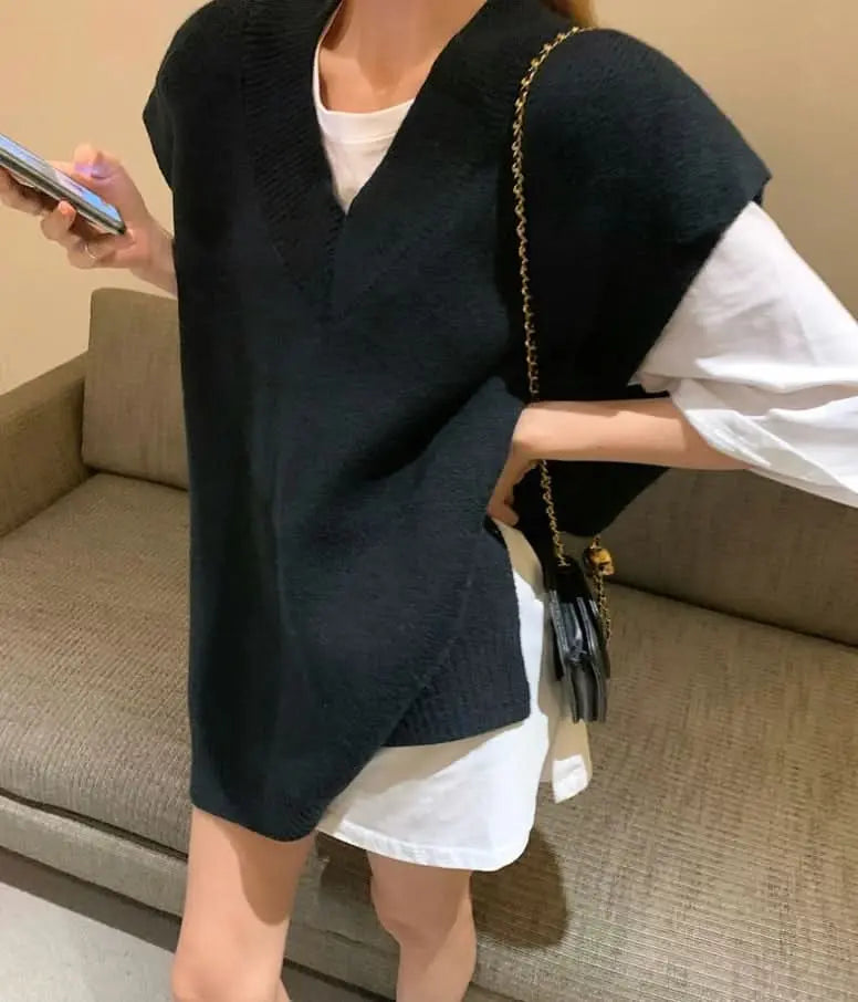 オーバーニットベスト&シャツ2点セット 2色展開 mirror me