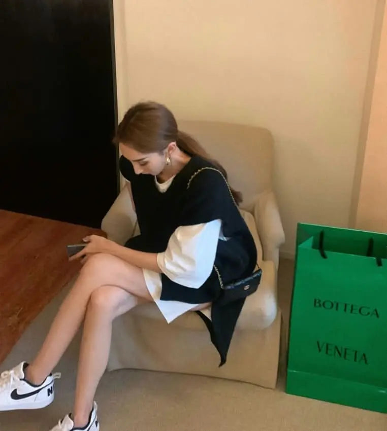 オーバーニットベスト&シャツ2点セット 2色展開 mirror me