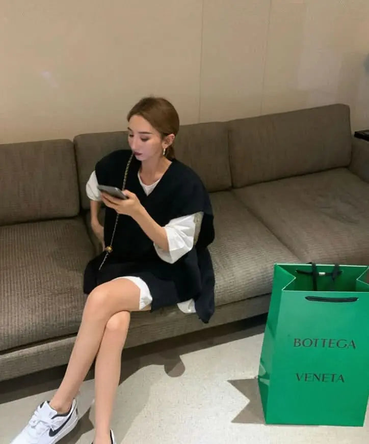 オーバーニットベスト&シャツ2点セット 2色展開 mirror me