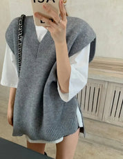 オーバーニットベスト&シャツ2点セット 2色展開 mirror me