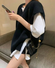 オーバーニットベスト&シャツ2点セット 2色展開 mirror me