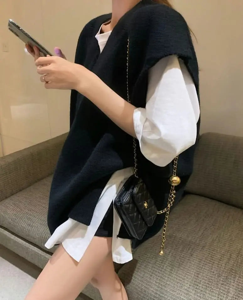 オーバーニットベスト&シャツ2点セット 2色展開 mirror me