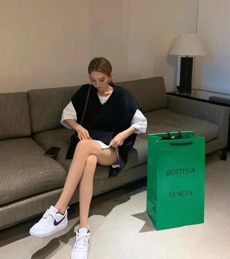 オーバーニットベスト&シャツ2点セット 2色展開 mirror me