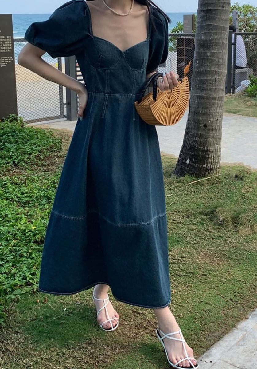 デニムパフスリーブ切り替えフレアワンピース 2色展開 - select store mirror meデニムパフスリーブ切り替えフレアワンピース 2色展開202408703mirror meselect store mirror me202408703ライトブルーS