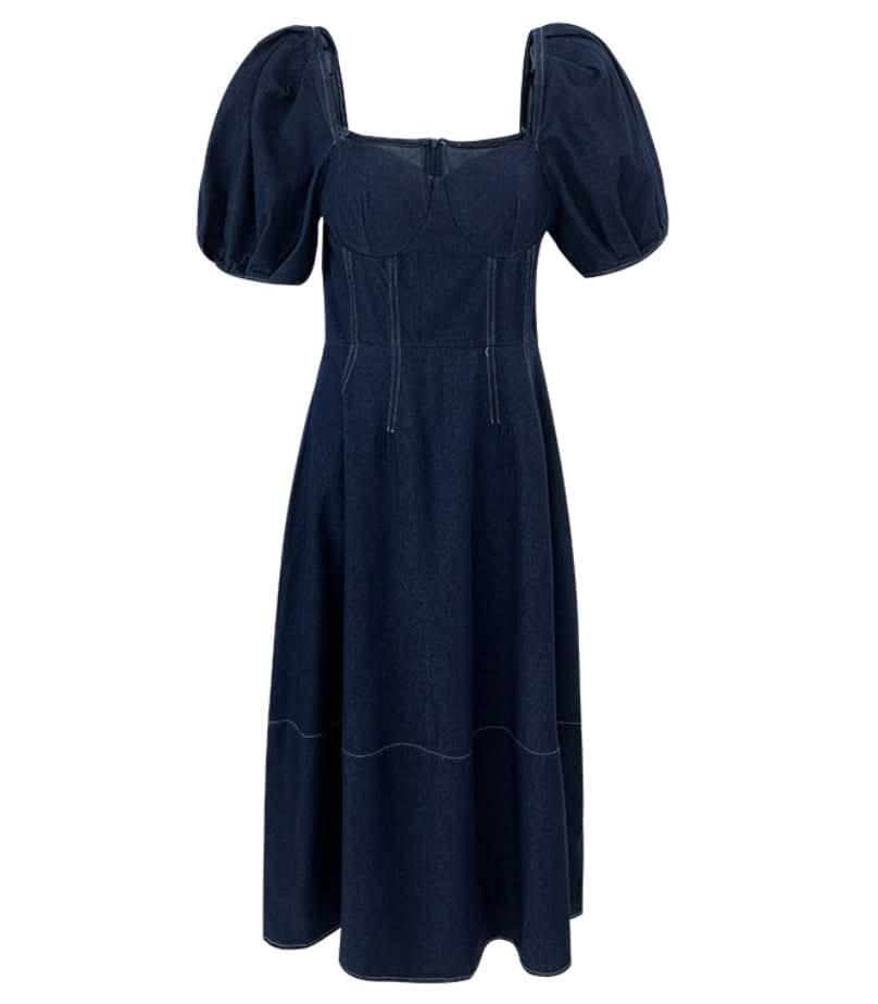 デニムパフスリーブ切り替えフレアワンピース 2色展開 - select store mirror meデニムパフスリーブ切り替えフレアワンピース 2色展開202408703mirror meselect store mirror me202408703ライトブルーS