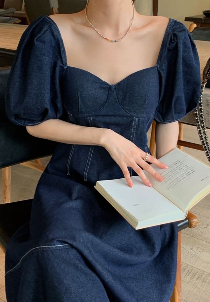 デニムパフスリーブ切り替えフレアワンピース 2色展開 - select store mirror meデニムパフスリーブ切り替えフレアワンピース 2色展開202408703mirror meselect store mirror me202408703ライトブルーS