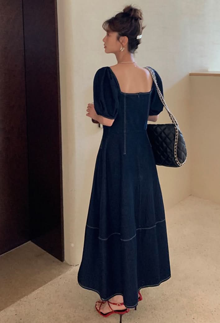 デニムパフスリーブ切り替えフレアワンピース 2色展開 - select store mirror meデニムパフスリーブ切り替えフレアワンピース 2色展開202408703mirror meselect store mirror me202408703ライトブルーS